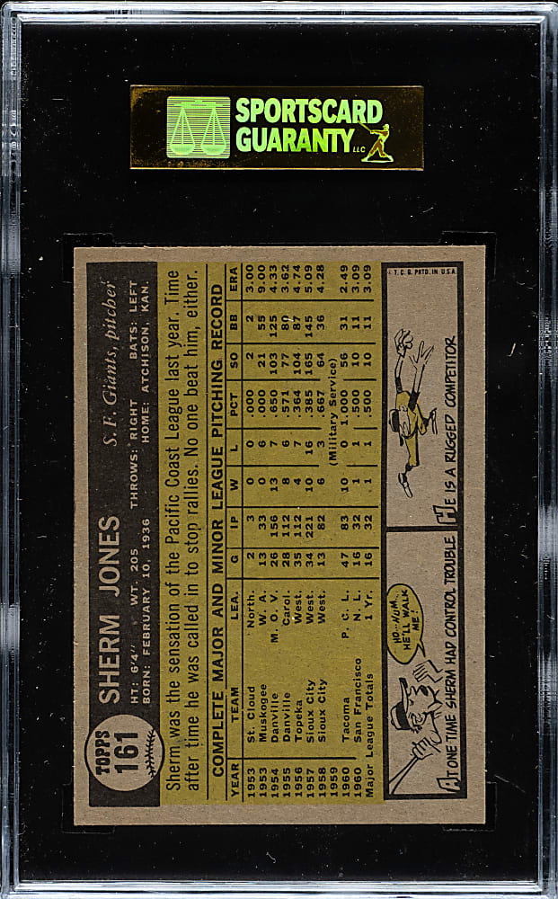 1961 Topps #161 Sherman Jones SGC MINT 96