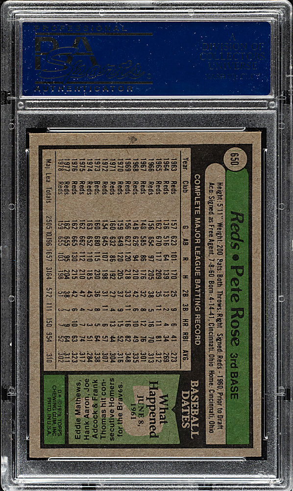 1979 Topps #650 Pete Rose PSA NM-MT 8