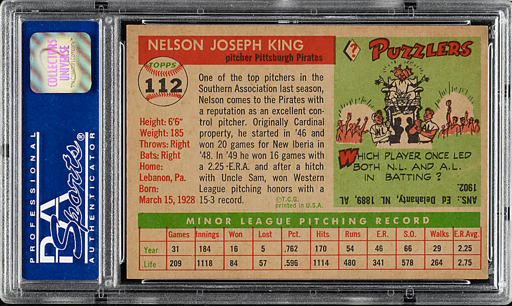 1955 Topps #112 Nelson King PSA NM-MT 8