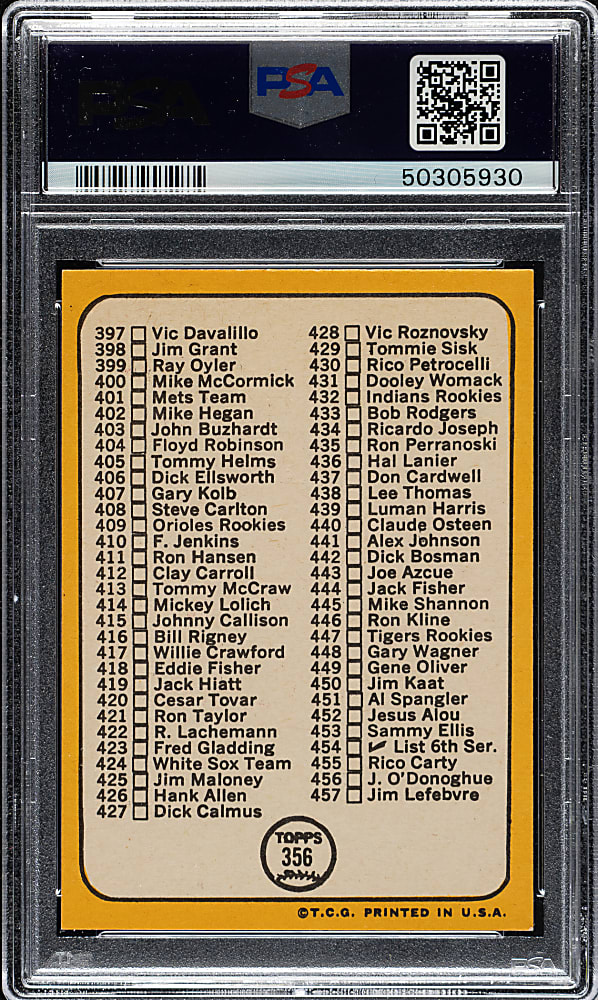 1968 Topps #356 Checklist PSA NM-MT 8