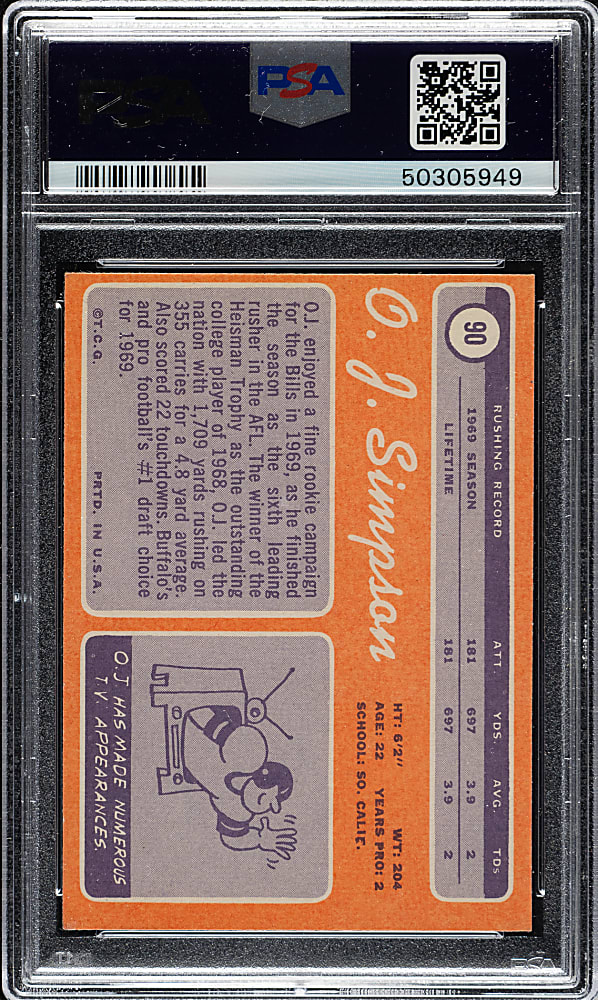 1970 Topps Football #90 O.J. Simpson Rookie PSA VG-EX 4