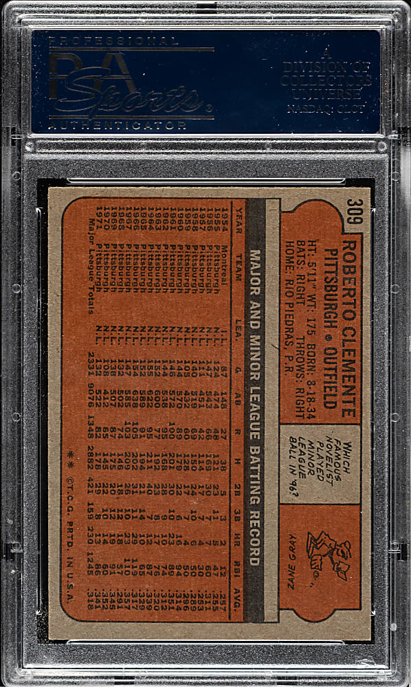 1972 Topps #309 Roberto Clemente PSA EX-MT 6