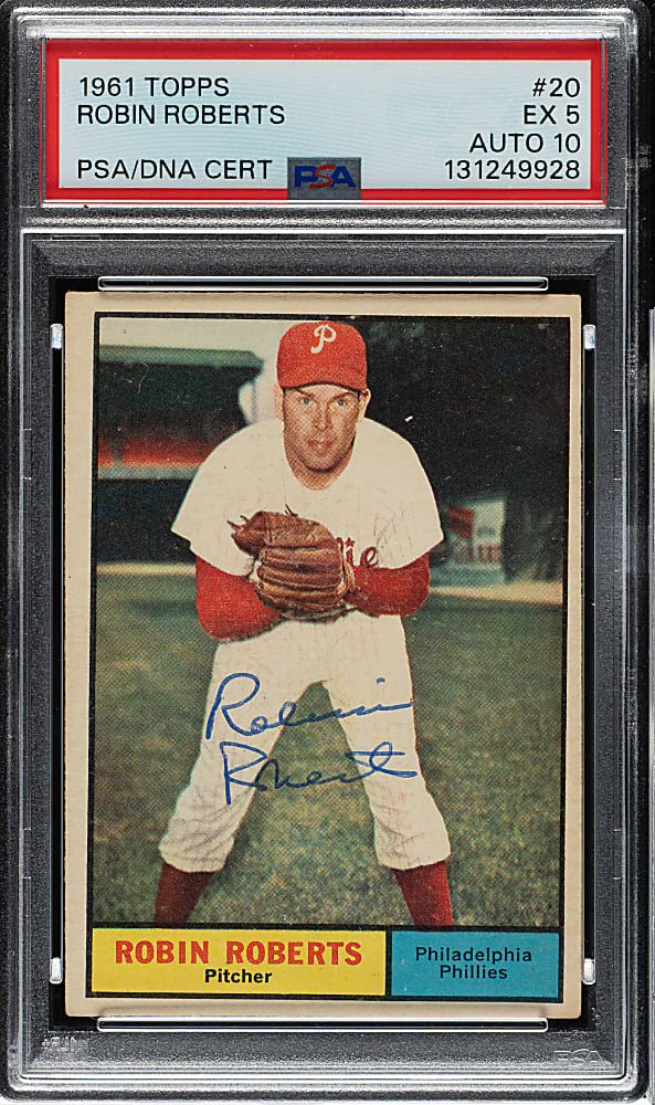 Signed 1961 Topps #20 Robin Roberts PSA EX 5 with GEM MINT 10 Signature
