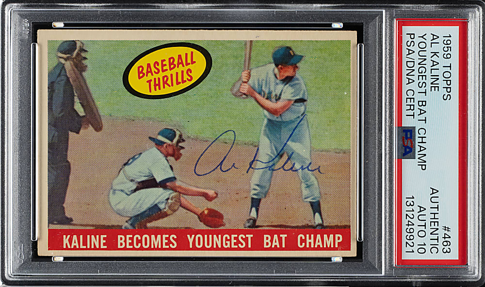 Signed 1959 Topps #463 Al Kaline Becomes Youngest Bat Champ PSA/DNA GEM MINT 10