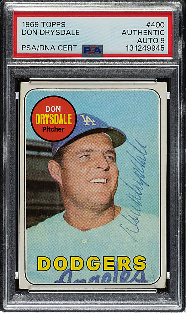 Signed 1969 Topps #400 Don Drysdale PSA/DNA MINT 9