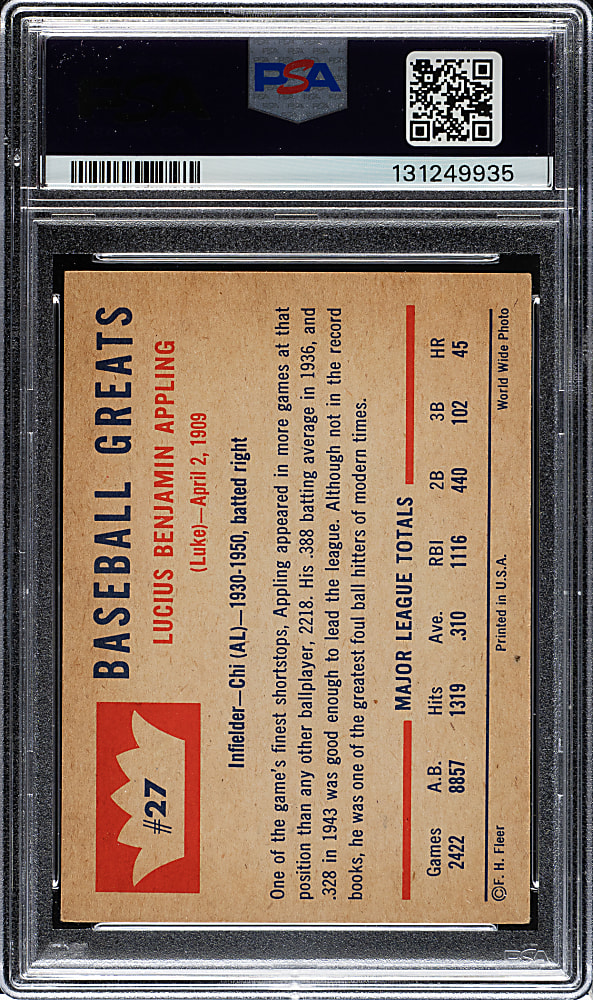 Signed 1960 Fleer All-Time Greats #27 Luke Appling PSA EX 5 with GEM MINT 10 Signature