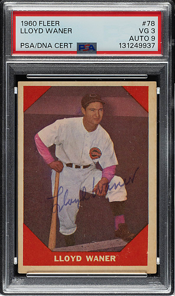 Signed 1960 Fleer All-Time Greats #78 Lloyd Waner PSA VG 3 with MINT 9 Signature