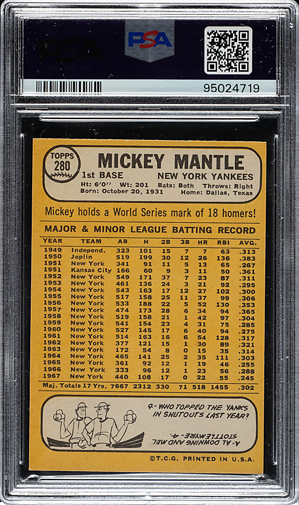 1968 Topps #280 Mickey Mantle PSA Authentic