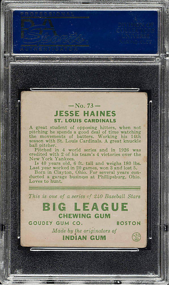 1933 R319 Goudey #73 Jesse Haines PSA VG-EX 4