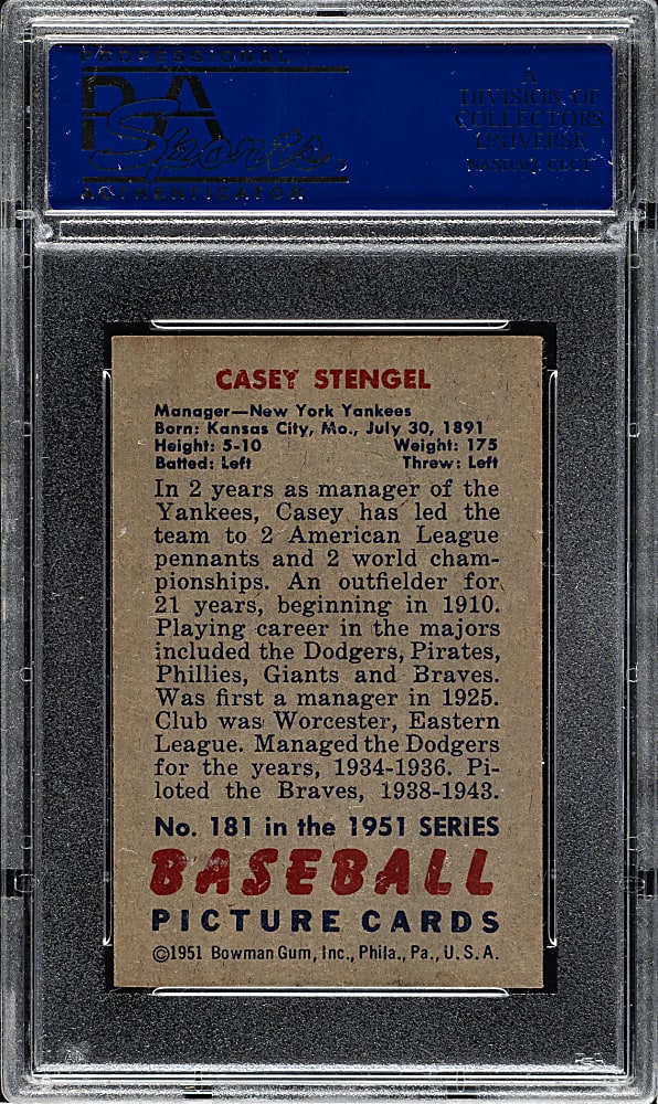 1951 Bowman #181 Casey Stengel PSA EX-MT 6