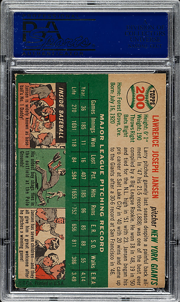 1954 Topps #200 Larry Jansen PSA EX-MT 6
