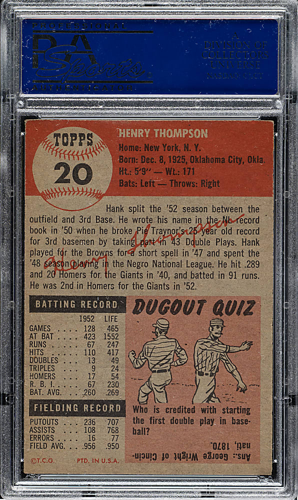 1953 Topps #20 Hank Thompson PSA EX 5