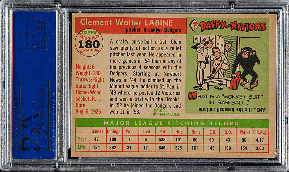 1955 Topps #180 Clem Labine PSA EX-MT 6