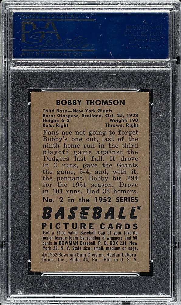1952 Bowman #2 Bobby Thomson PSA EX 5