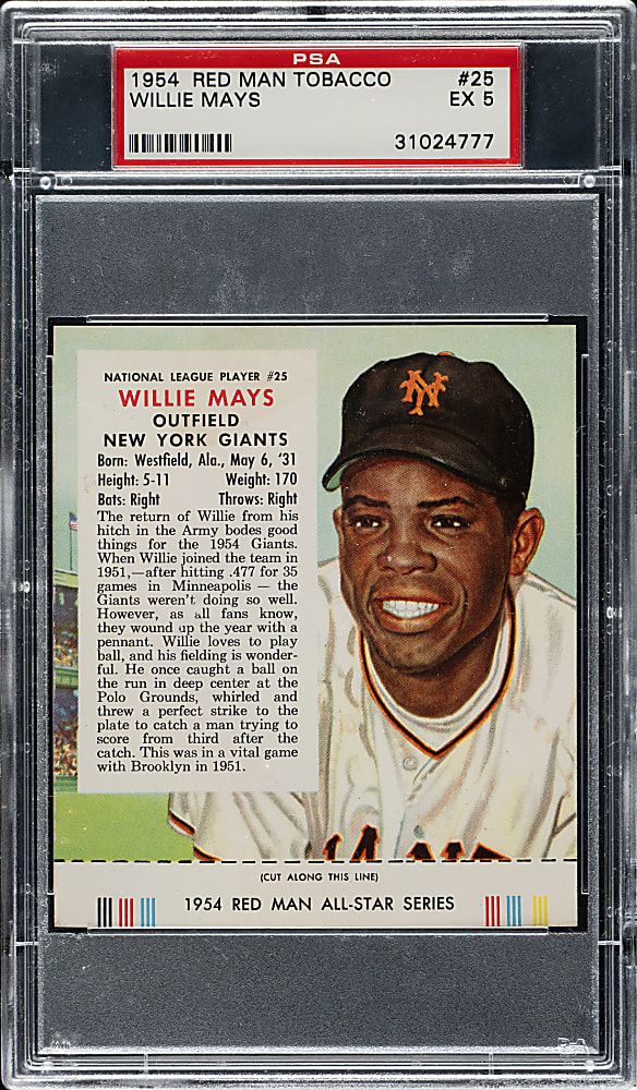 1954 Red Man Tobacco #NL-25 Willie Mays PSA EX 5