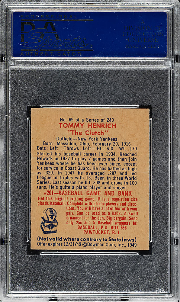 1949 Bowman #69 Tommy Henrich PSA EX-MT 6