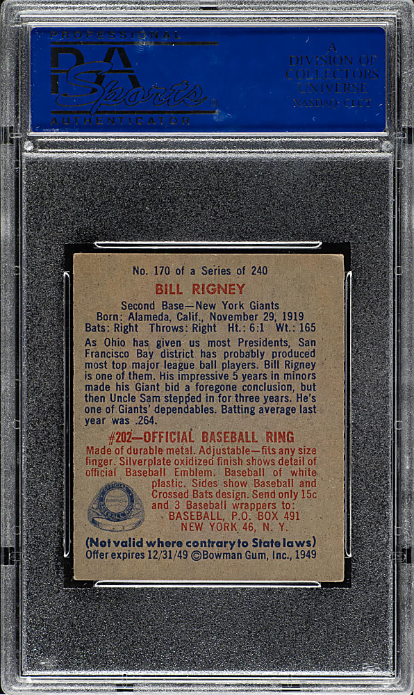 1949 Bowman #170 Bill Rigney PSA EX-MT 6