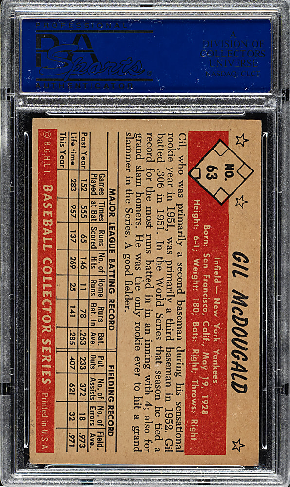 1953 Bowman Color #63 Gil McDougald PSA EX-MT 6