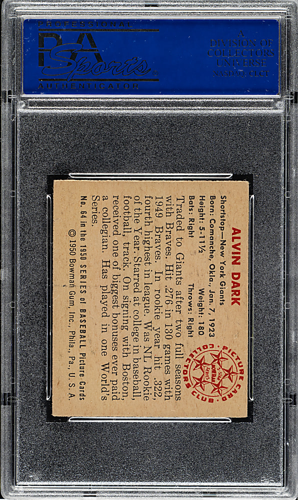 1950 Bowman #64 Alvin Dark PSA EX-MT 6