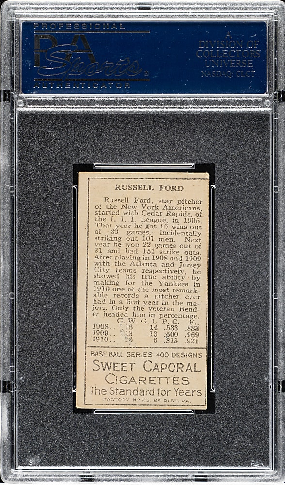 1911 T205 Gold Border Russ Ford Black Cap PSA EX 5