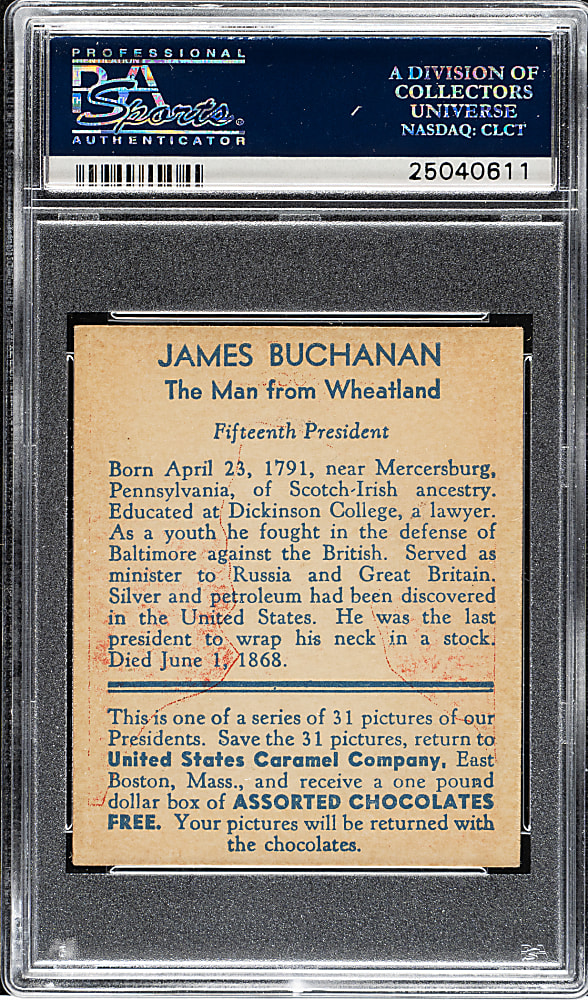 1932 R114 U.S. Caramel "Presidents" James Buchanan PSA EX-MT 6