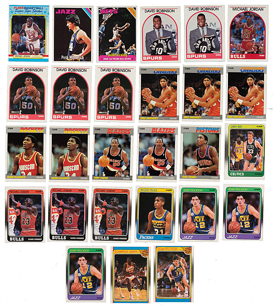1975 to 1989 Topps, Fleer, and Hoops Basketball Collection (31) Including Michael Jordan, Pete Maravich, and Larry Bird