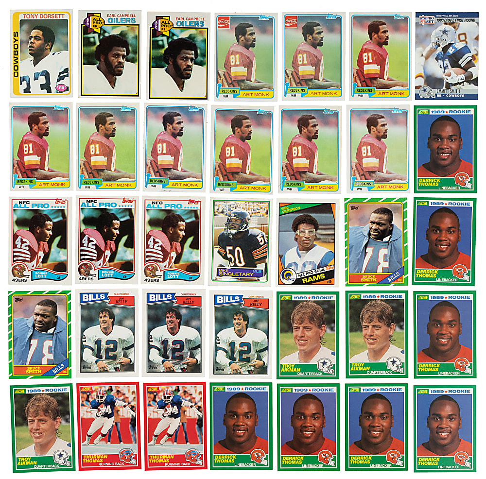 1978 to 1990 Topps, Pro Set, and Score Football Hall of Fame and Star Rookie Collection (52) Including Dorsett, Campbell, Taylor, and Dickerson