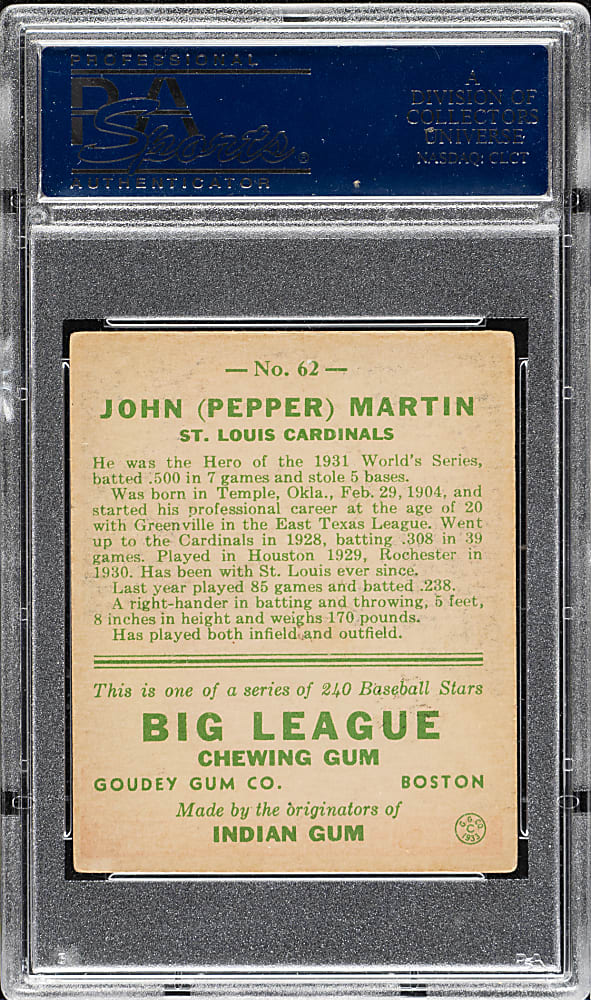 1933 R319 Goudey #62 Pepper Martin PSA VG-EX 4