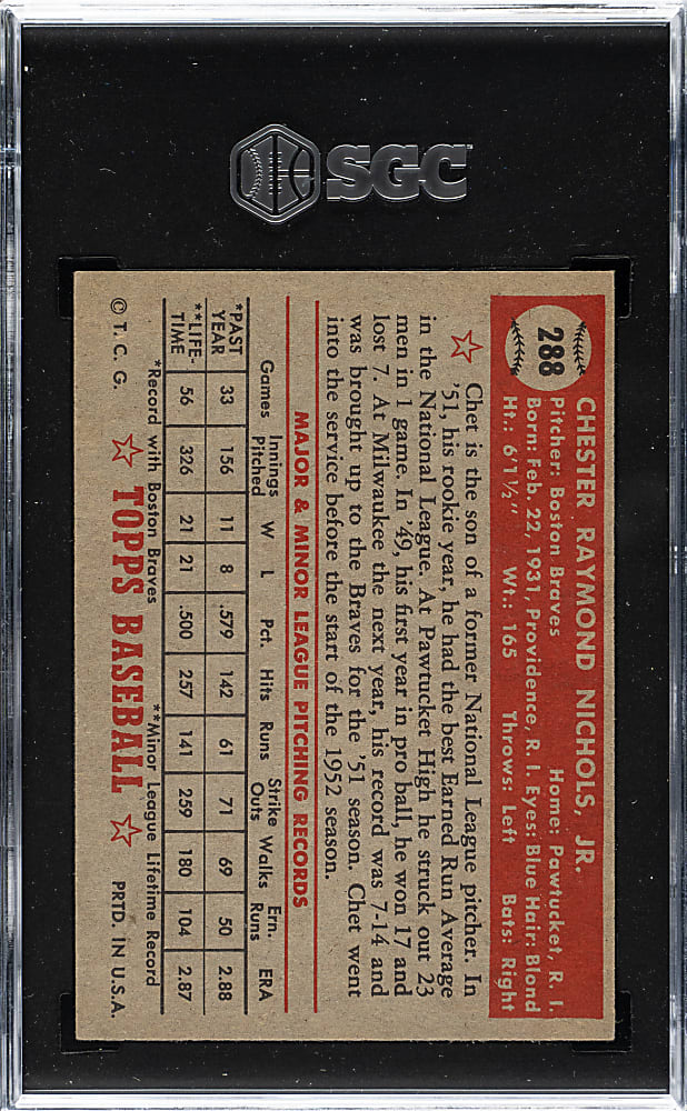 1952 Topps #288 Chet Nichols SGC NM 7
