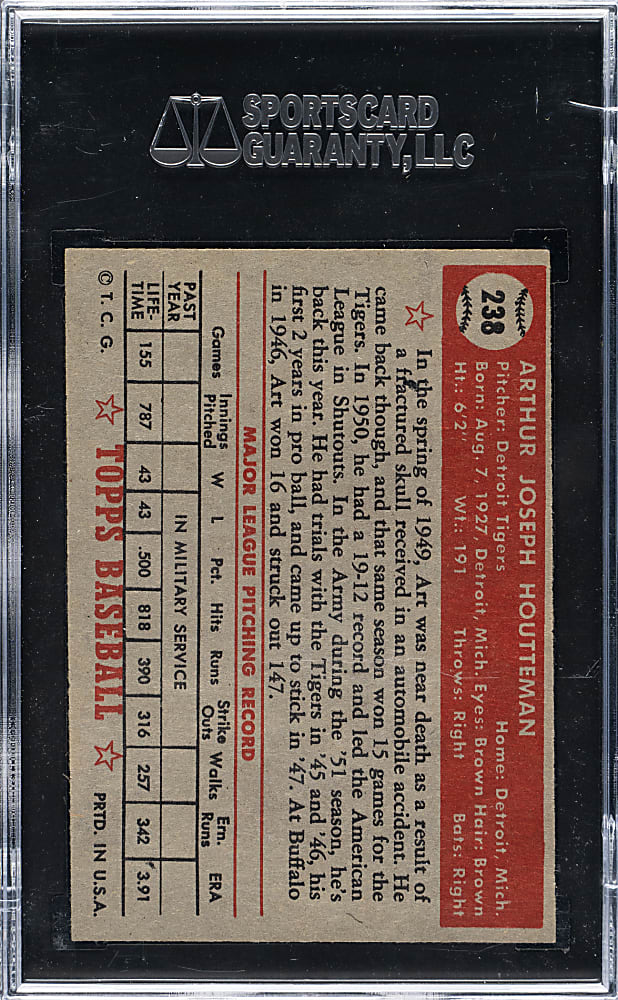 1952 Topps #238 Art Houtteman SGC NM/MT 8