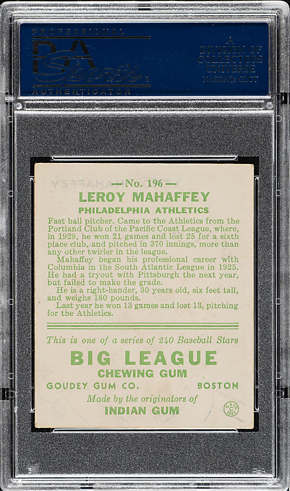 1933 R319 Goudey #196 Leroy Mahaffey PSA VG-EX+ 4.5