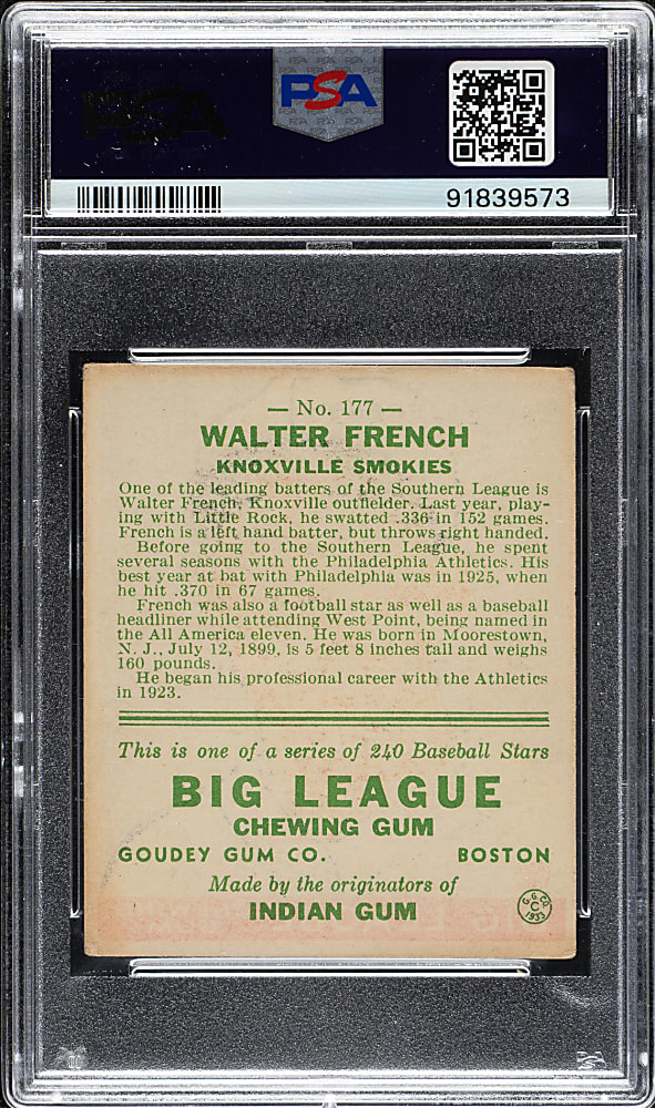 1933 R319 Goudey #177 Walter French PSA VG-EX 4