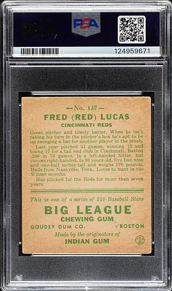 1933 R319 Goudey #137 Red Lucas PSA VG 3