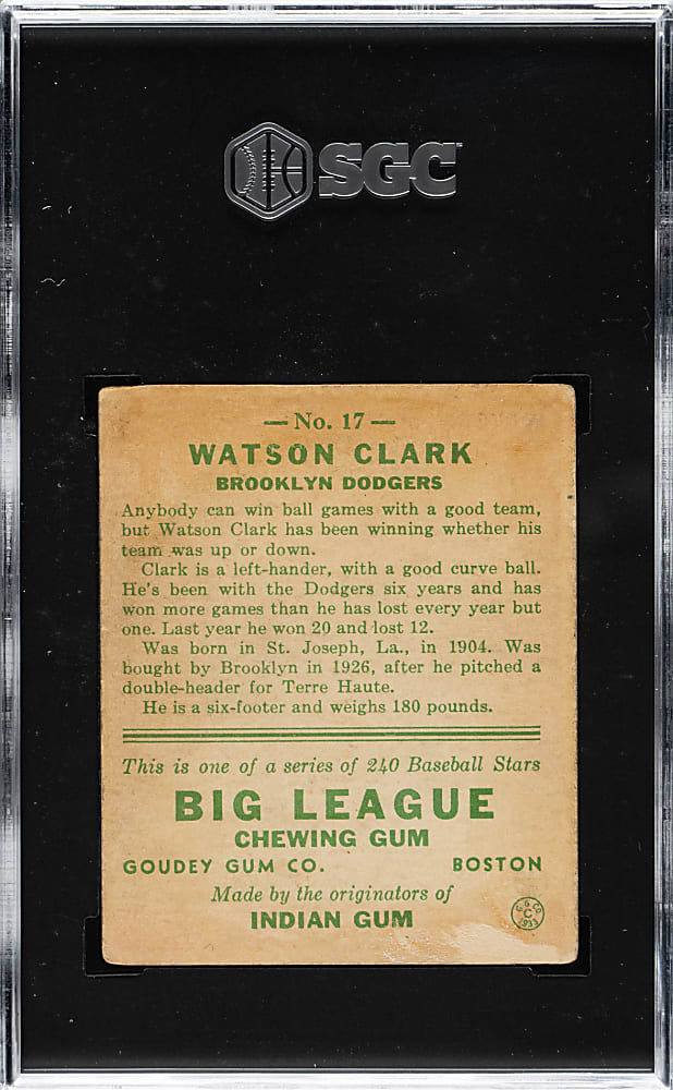 1933 R319 Goudey #17 Watson Clark SGC GOOD 2