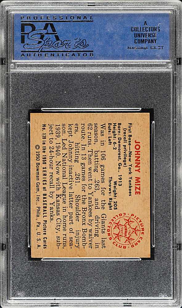 1950 Bowman #139 Johnny Mize PSA NM 7