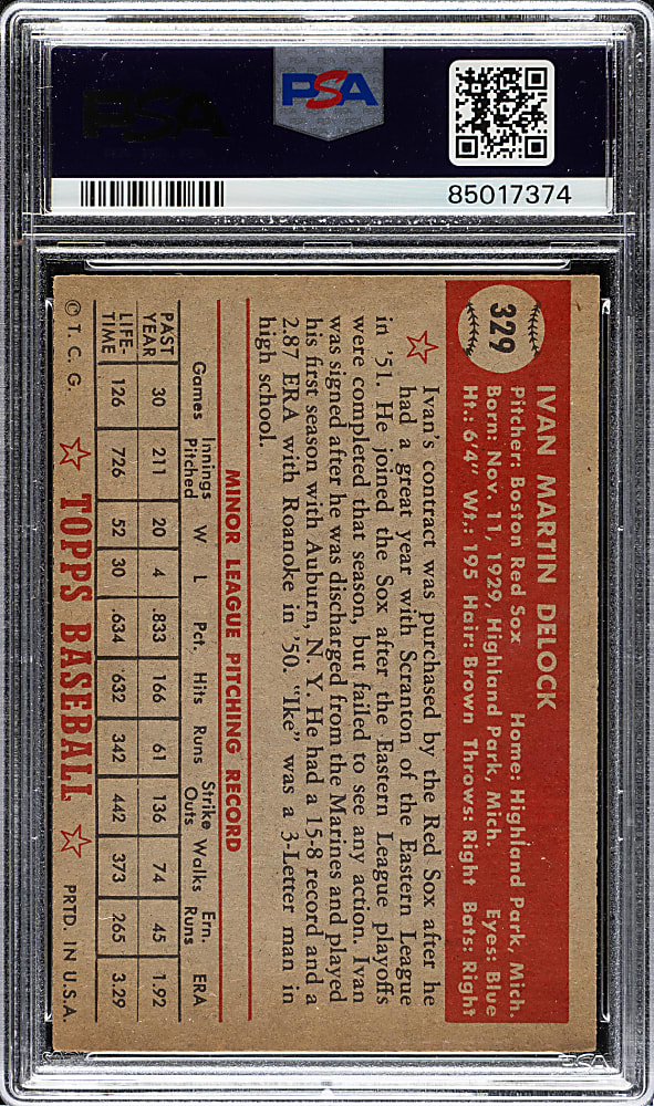 1952 Topps #329 Ivan Delock High Number PSA VG-EX 4