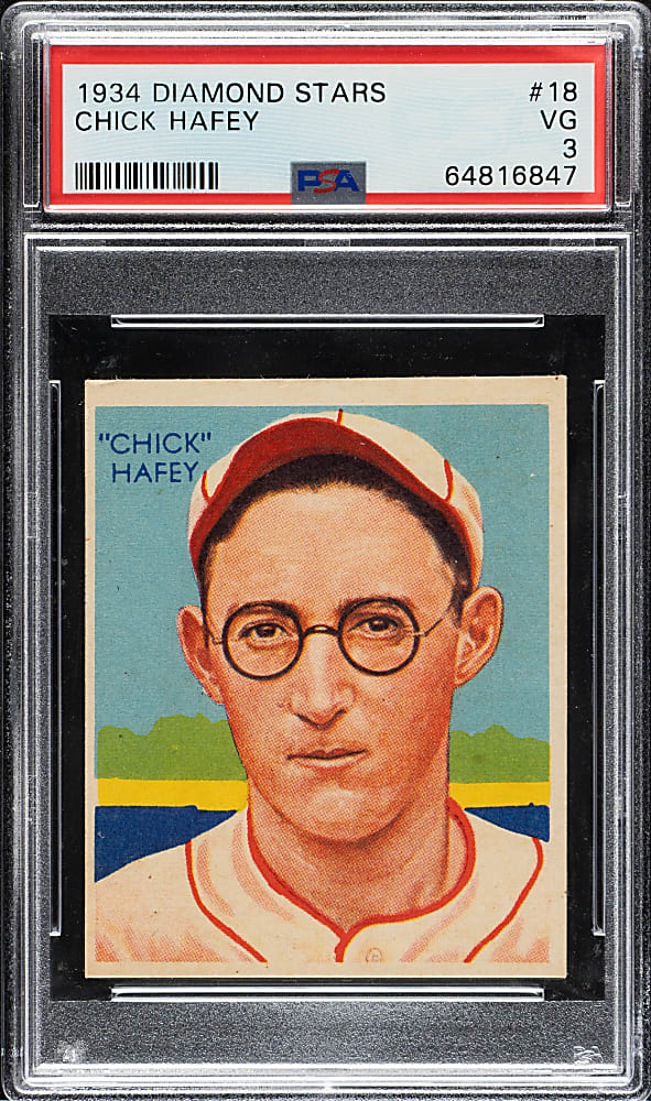 1934-1936 R327 Diamond Stars #18 Chick Hafey (1934 Green Back) PSA VG 3