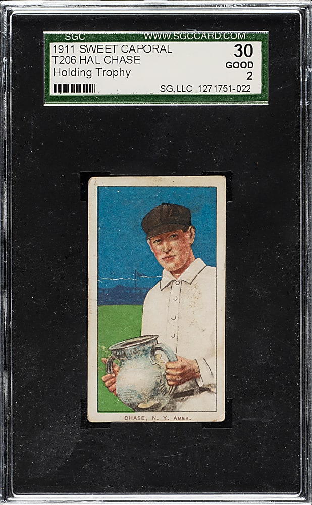 1909-1911 T206 White Border Hal Chase Holding Trophy SGC GOOD 30