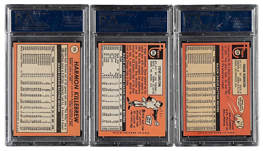 1969 Topps Hall of Fame PSA NM 7 Trio: Frank Robinson, Steve Carlton, and Harmon Killebrew
