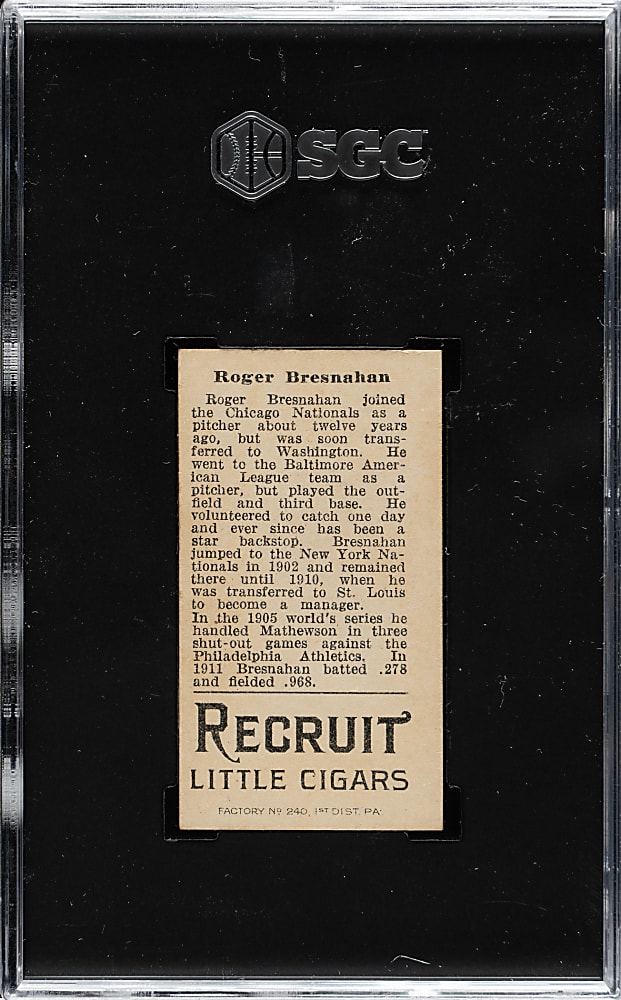 1912 T207 Brown Background Roger Bresnahan SGC VG/EX 4