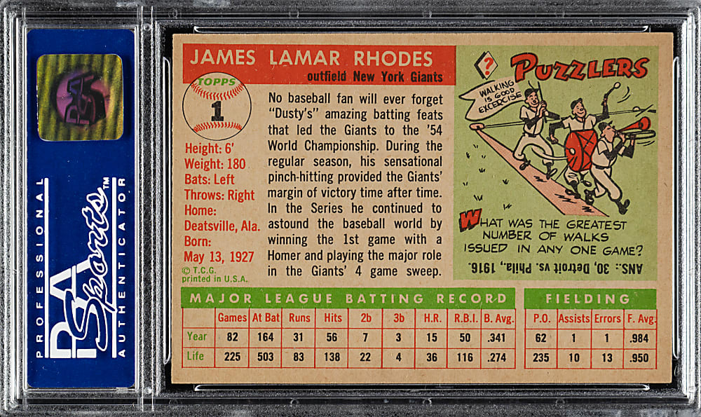 1955 Topps #1 Dusty Rhodes PSA NM-MT 8
