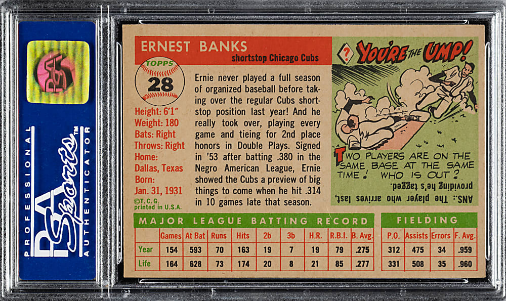 1955 Topps #28 Ernie Banks PSA NM-MT 8 (OC)