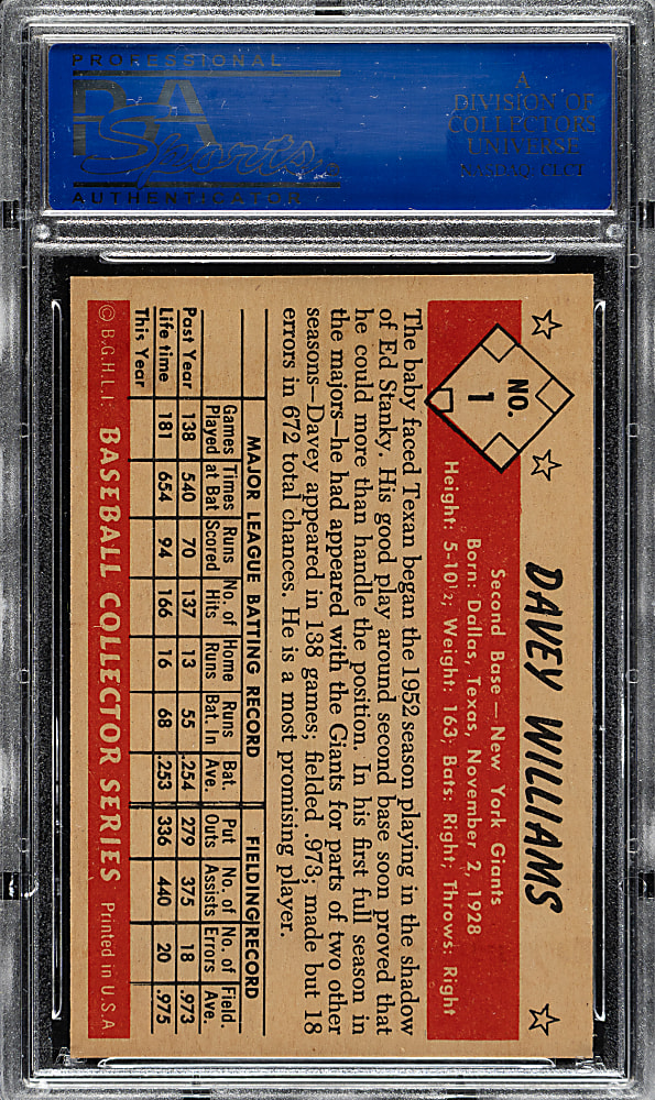 1953 Bowman Color #1 Davey Williams PSA NM-MT 8