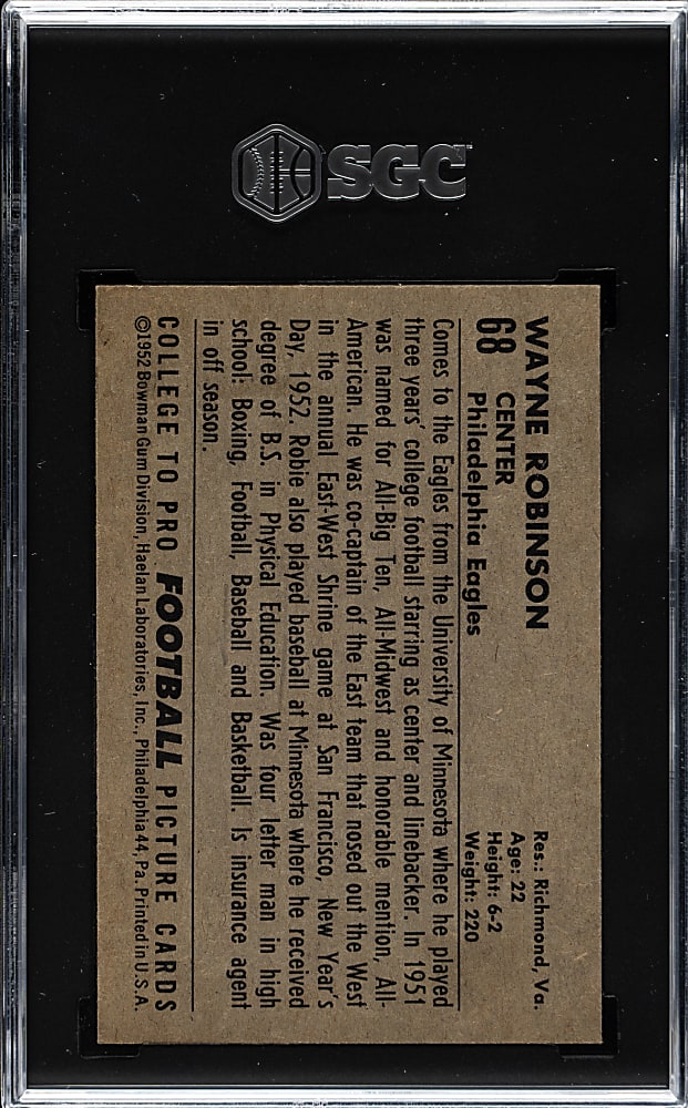 1952 Bowman Large Football #68 Wayne Robinson SGC EX 5