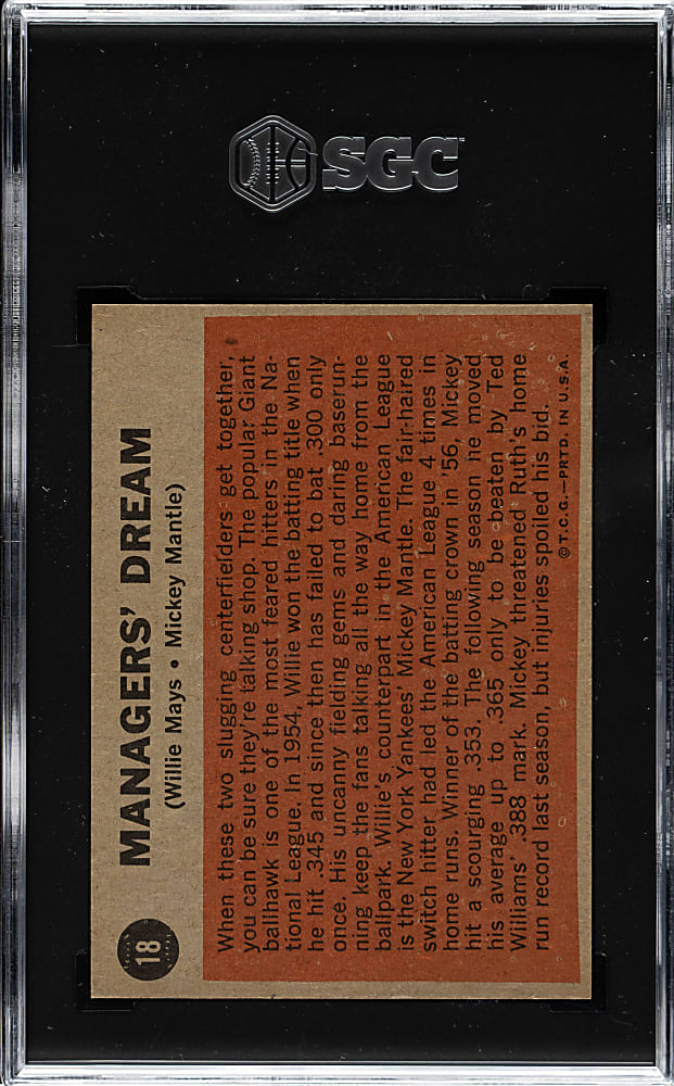 1962 Topps #18 Managers' Dream with Mickey Mantle and Willie Mays SGC NM 7