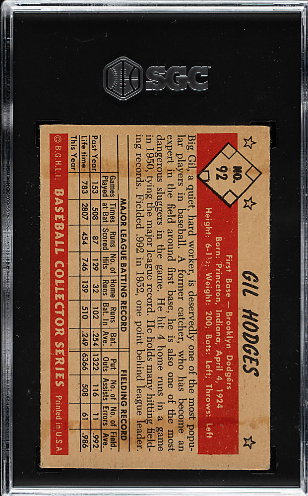 1953 Bowman Color #92 Gil Hodges SGC VG/EX 4