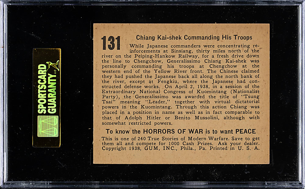 1938 R69 Gum, Inc. "Horrors of War" #131 Chiang Kai-shek Commanding his Troops SGC NM 84