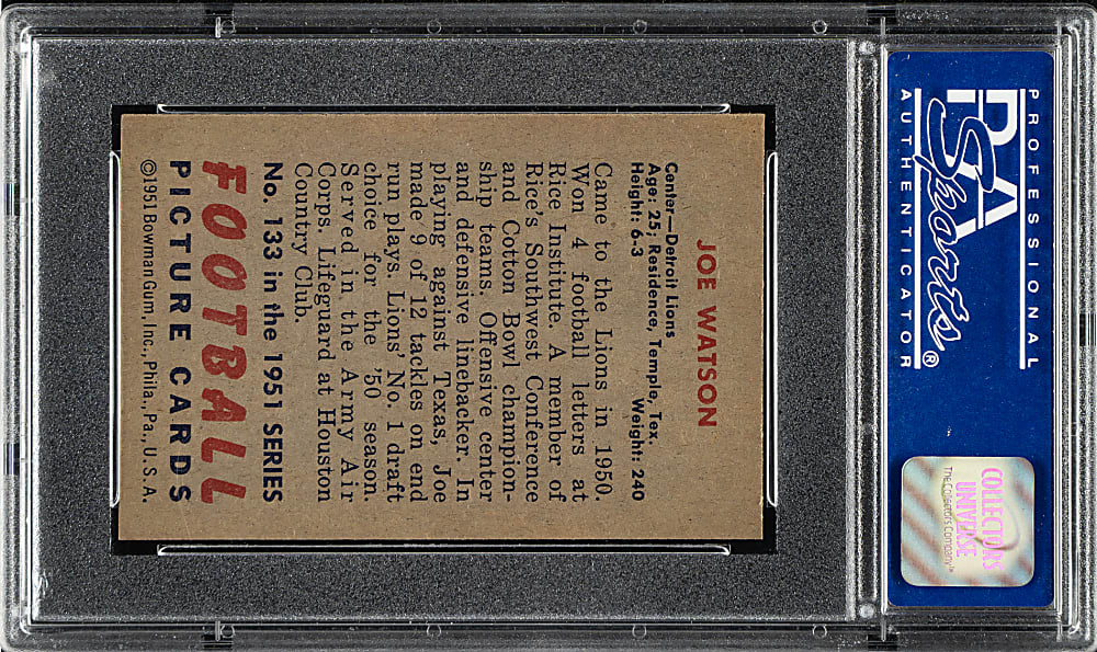 1951 Bowman Football #133 Joe Watson PSA NM-MT 8