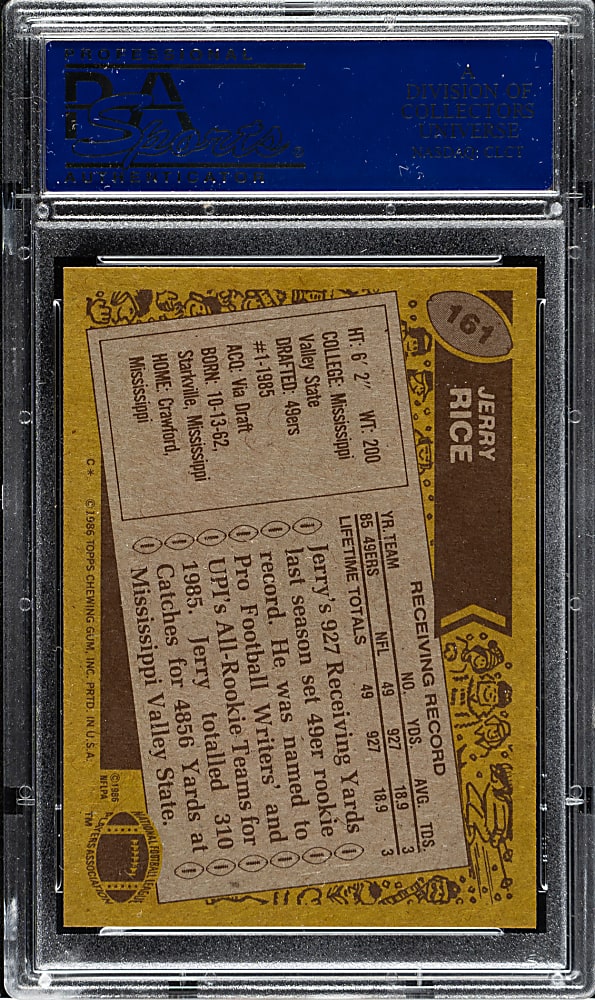 1986 Topps Football #161 Jerry Rice Rookie PSA NM-MT 8