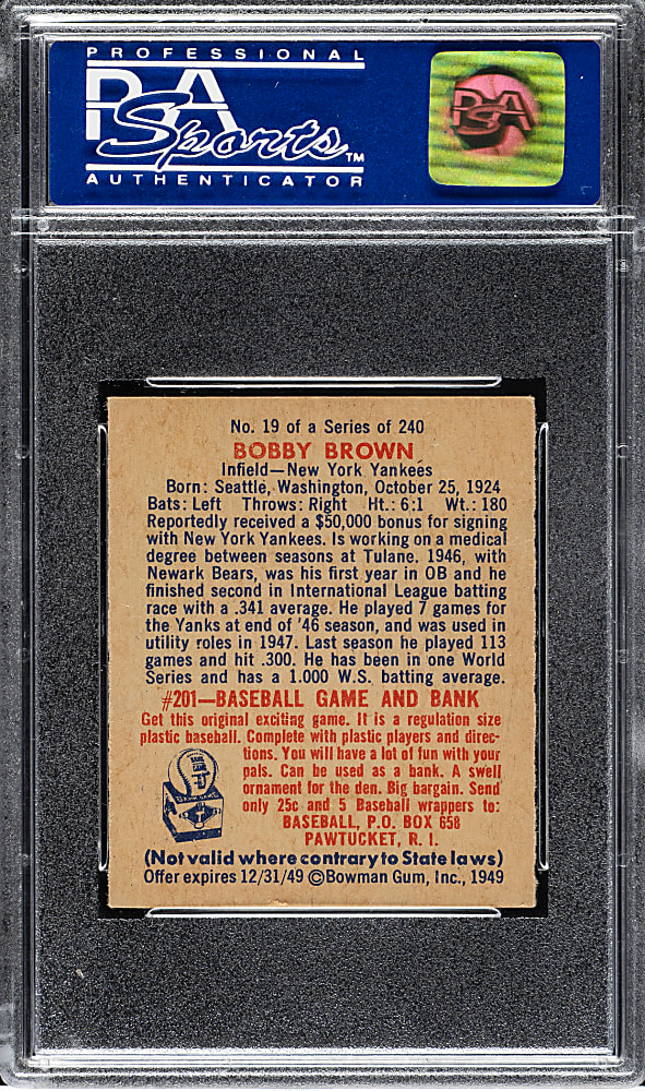 1949 Bowman #19 Bobby Brown Rookie PSA NM 7